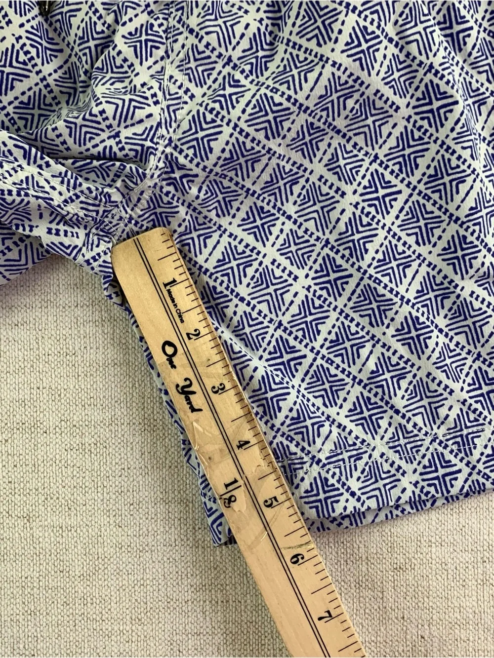 Crewcuts Blue Geometric Swim Trunks with Coral Drawstring
